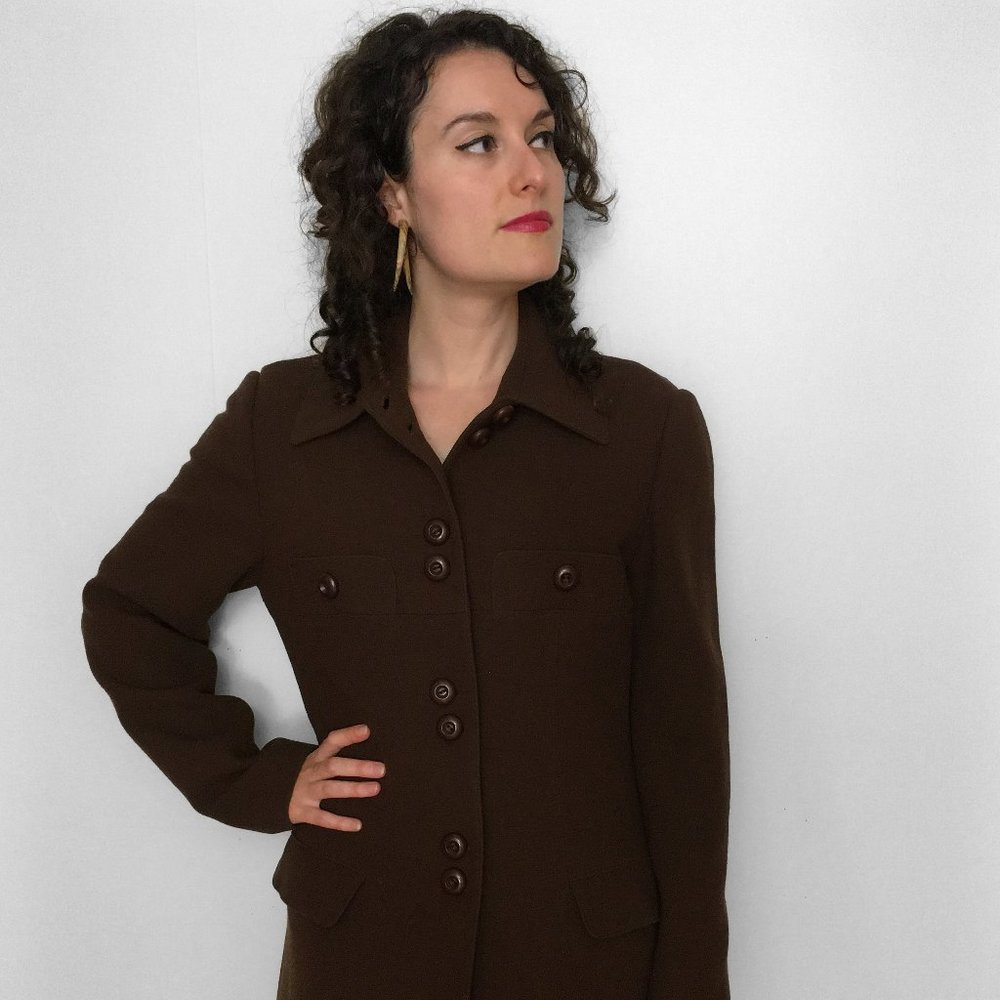 Vintage 90s French WOOL Coat with Double Button Rows in Cocoa, Clearance